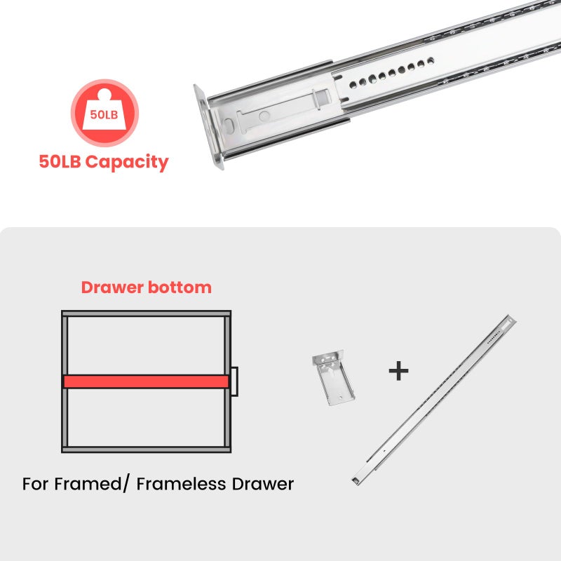 homdiy 1 Pcs Center Mount Drawer Slides for Cabinet and Dresser 14 Inch Heavy Duty Bottom Mount Drawer Rails 3/4 Extension Glide Track - Image 5